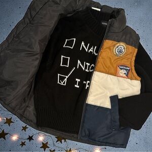 Kids Christmas “I Tried” Sweater & Timberland Colorblock Puffer Vest Bundle 3T